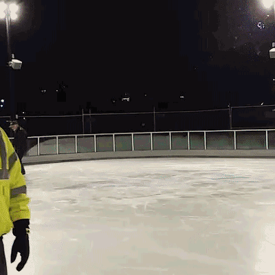 Mayor David Condon and others test out Riverfront Park's new ice-skating ribbon