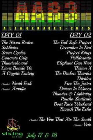 All Age Rage feat. The Nixon Rodeo, Soblivios, Seven Cycles, Concrete Grip, Thunderhound, Lions Beside Us, A Cryptic Ending, North Fork, Amnija