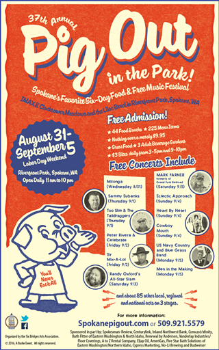 Pig Out in the Park feat. Angela Marie Project, Mark Farner, Randy Oxford's All-star Slam, B-Radicals, Cary Fly, Yellow Dog, Sara Brown Band, Steven King, Chris Rieser and the Nerve, Soul Proprietor and more