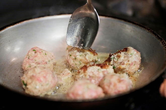 Chef Josh Pebbles Pork Meatballs with Nonna's Sauce and Pearl Onion Tartes Tatin