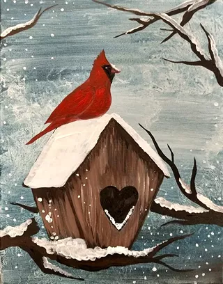 Image: Artvana paint and sip - Cozy Cardinal