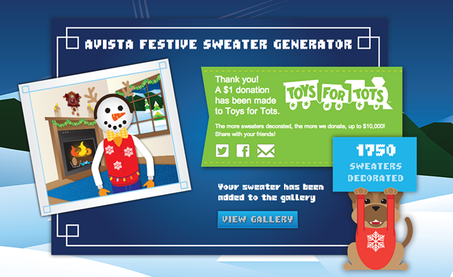 Avista will donate $1 for every sweater you generate online