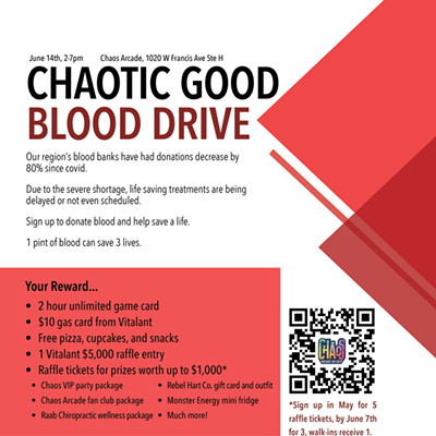 Image: Chaotic Good Blood Drive at Chaos Arcade