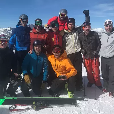 Image: Despite whatever the year throws at them, an annual constant for one group of friends is their "Guys Ski Trip"