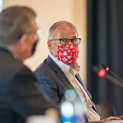 Image: Gov. Jay Inslee says he wants to eventually get rid of his COVID mandates, but even he doesn't yet know when