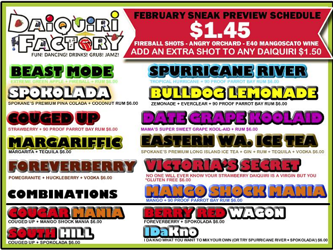 On the menu at the Spokane Downtown Daiquiri Factory: 'Date Grape Koolaid'