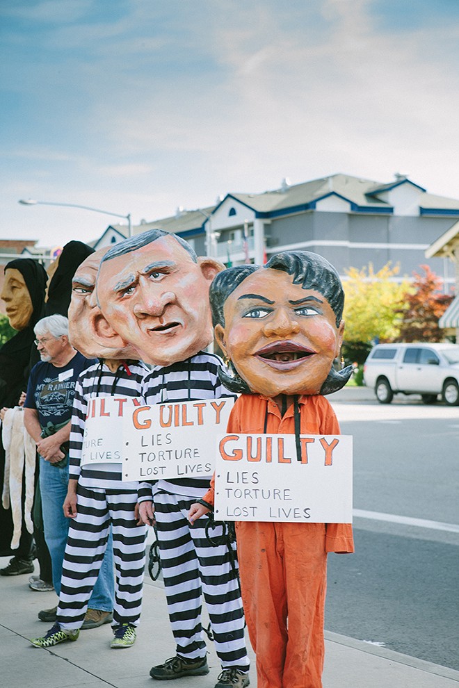 PHOTOS from today's protest of Condoleezza Rice
