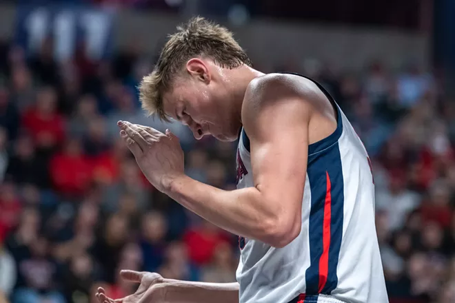 Image: Photos of Gonzaga's 81-50 win over Portland at the Community Cancer Fund Classic at the Spokane Arena on Thursday, January 2, 2025