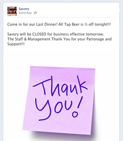 Savory Restaurant & Lounge closes doors over the weekend