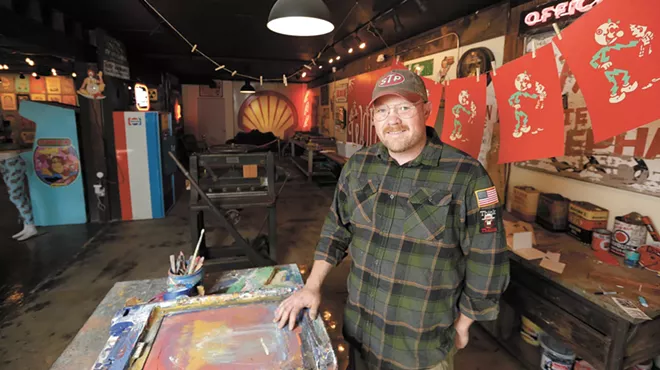 Image: Spokane artist Chris Bovey opens Vintage Print + Neon storefront, studio and workshop in the Garland District