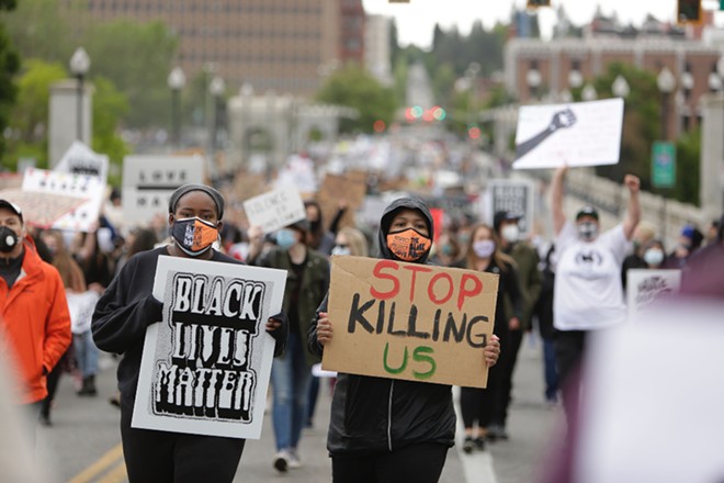 Thousands turn out for today's protest against police brutality in downtown Spokane and march in the streets