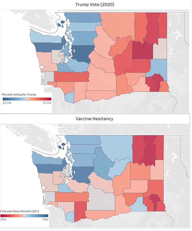 We try in vain to find a better WA county vaccination rate predictor than the 2020 election