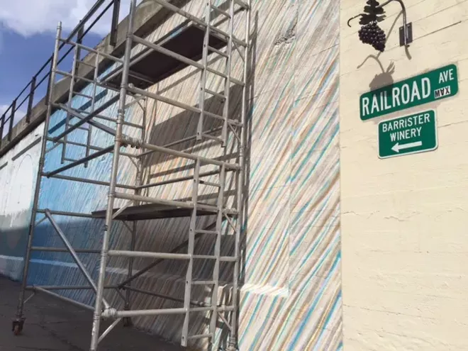A colorful addition to a once-bedraggled alley behind Barrister Winery