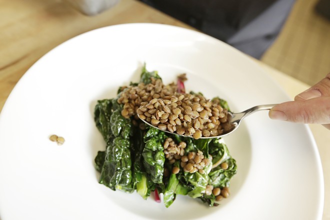 Recipe: Lentils and mushrooms over wilted greens by chef Cynthia Monroe (4)
