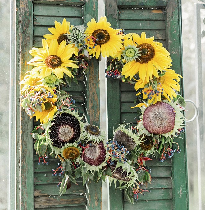 A handcrafted sunflower wreath and DIY mocktails will set the mood for an autumn gathering