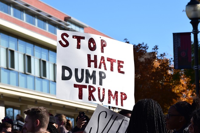 'Trump Wall' at WSU is met by scores of protesters