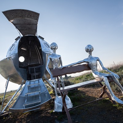 Way Out West is a delightful roadside attraction filled with retro spaceships, massive statues, signs and more